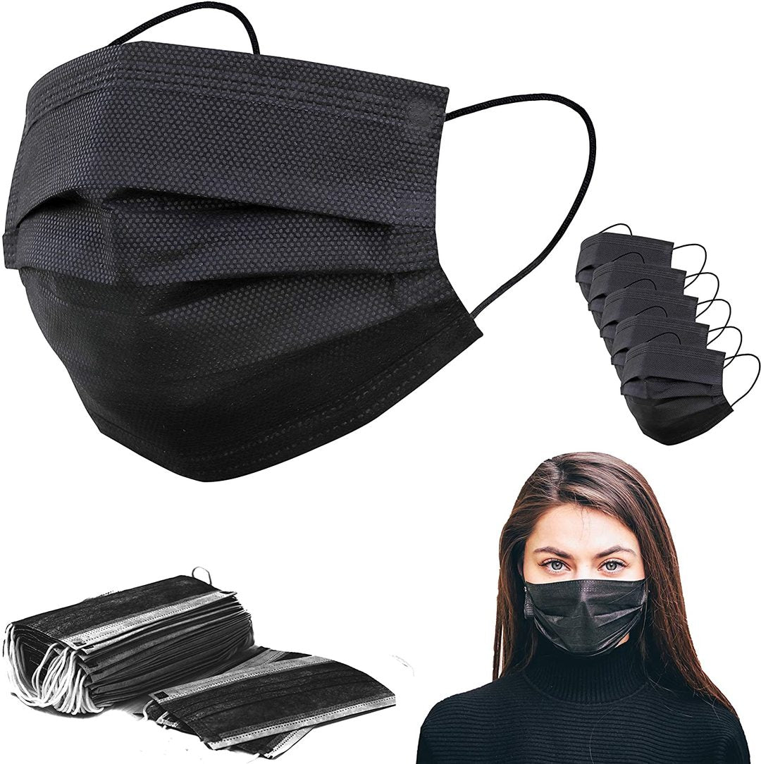 3-Ply Black Disposable Face Masks (50-Box)