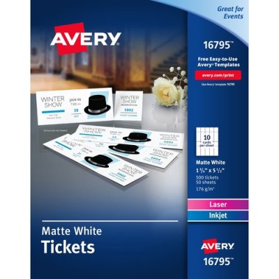 Avery Blank Printable Tickets with Tear-Away Stubs - Perforated (16795)