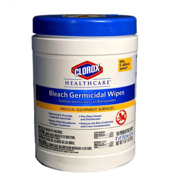 150 Wipes Clorox Healthcare Disinfecting Wipes Bleach - Proven to kill Covid-19 - 1 canister of 150 wipes