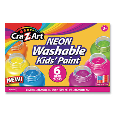 Cra-Z-Art Neon Washable Kids' Paint, 6 Assorted Colors, 2 oz, 6/Set (106466)