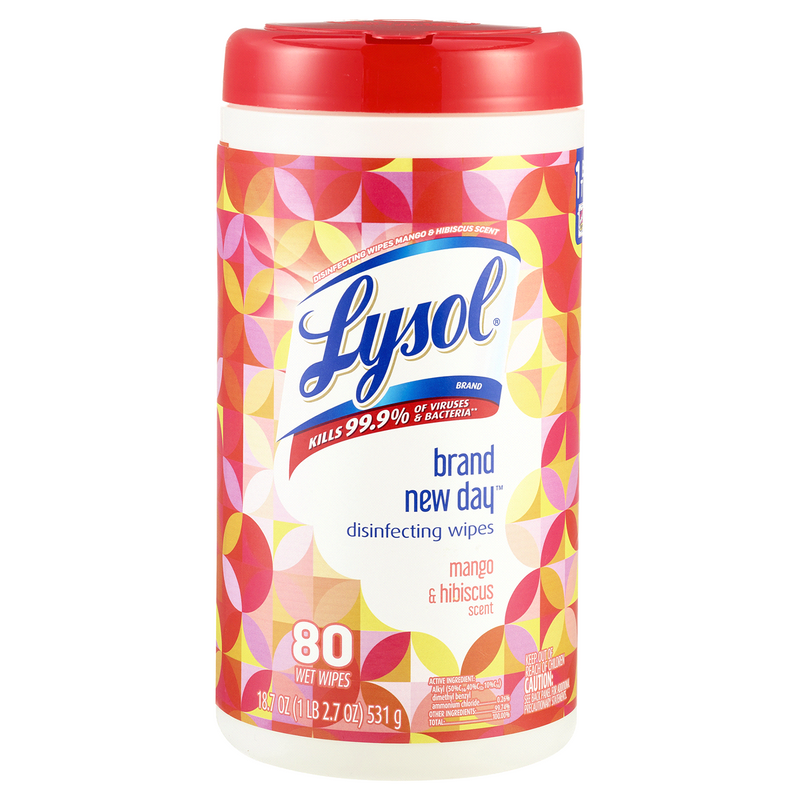 80 Lysol® Disinfecting Wipes - Brand New Day - Mango and Hibiscus - 1 canister of 80 wipes