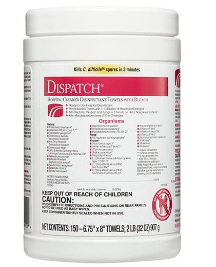 150 Dispatch Hospital Cleaner Disinfectant with Bleach Towels