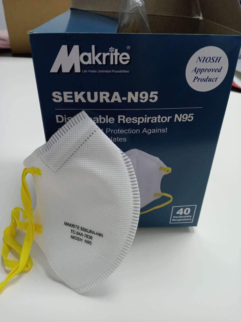 Makrite Sekura N95 - 12 boxes of 40 - MEDICAL USE - NIOSH - head elastic -  $1.5 each