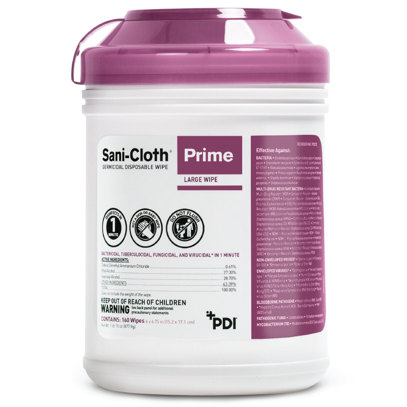 160 Sani-Cloth Prime Germicidal Disposable Cloth - 1 canister of 160 wipes - Kills Covid 19 - on CDC list N