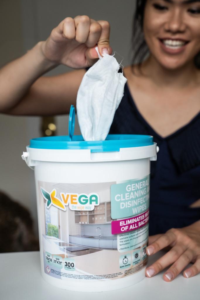 6 Buckets of 300 Vega/Carmel Disinfecting Wipes - 1800 Wipes