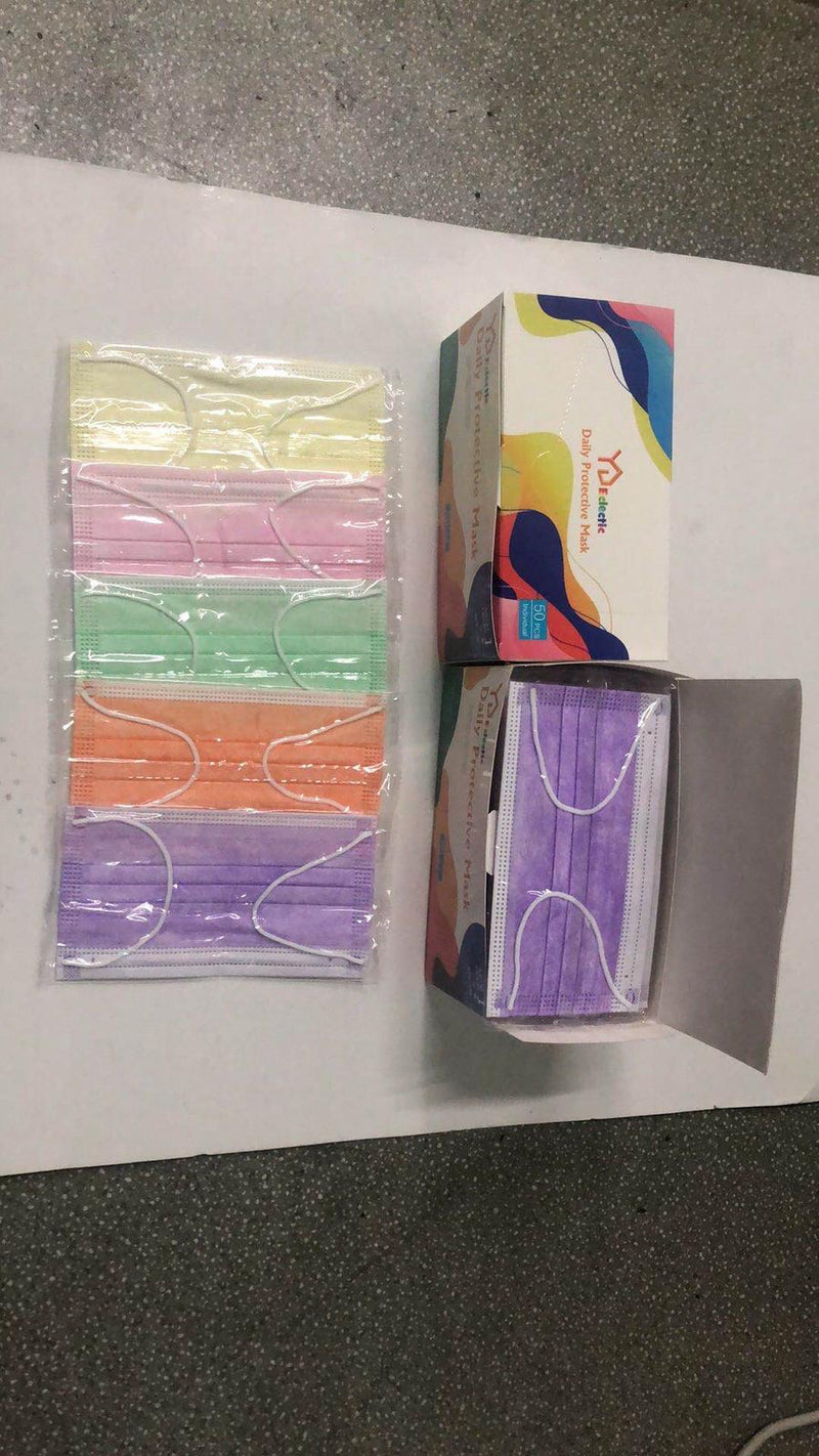 Multiple colors face masks in a box