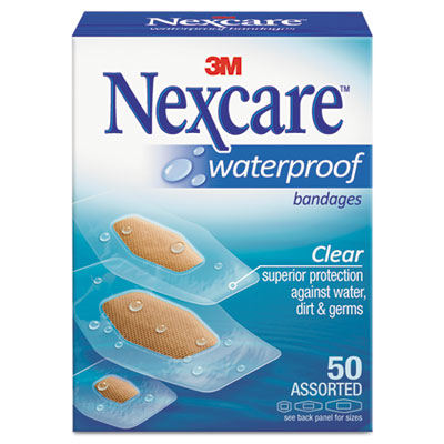 Nexcare Waterproof, Clear Bandages, Assorted Sizes, 50/Box (43250)