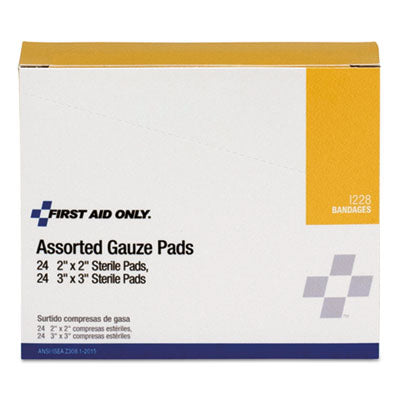 First Aid Only Gauze Pads, 2" x 2"; 3" x 3", 48/Box (I228)