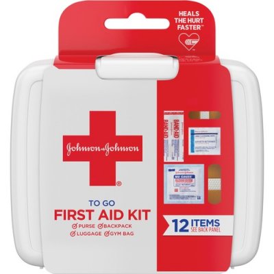 Johnson & Johnson Mini First Aid To Go Kit, 12-Pieces, Plastic Case (8295)