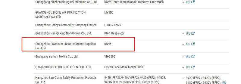 POWECOM - 10 KN95 Masks on FDA Authorized List - 1 pack of 10 - GB2626-2006