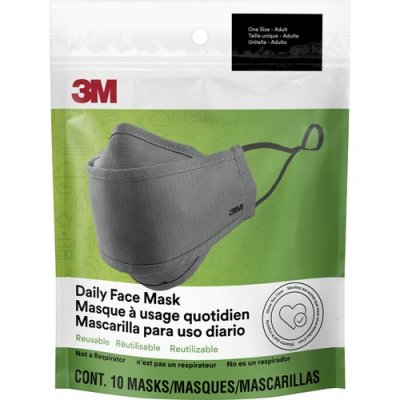 3M RFM1003 Daily Face Masks Washable Cotton, Gray, 3/Pack
